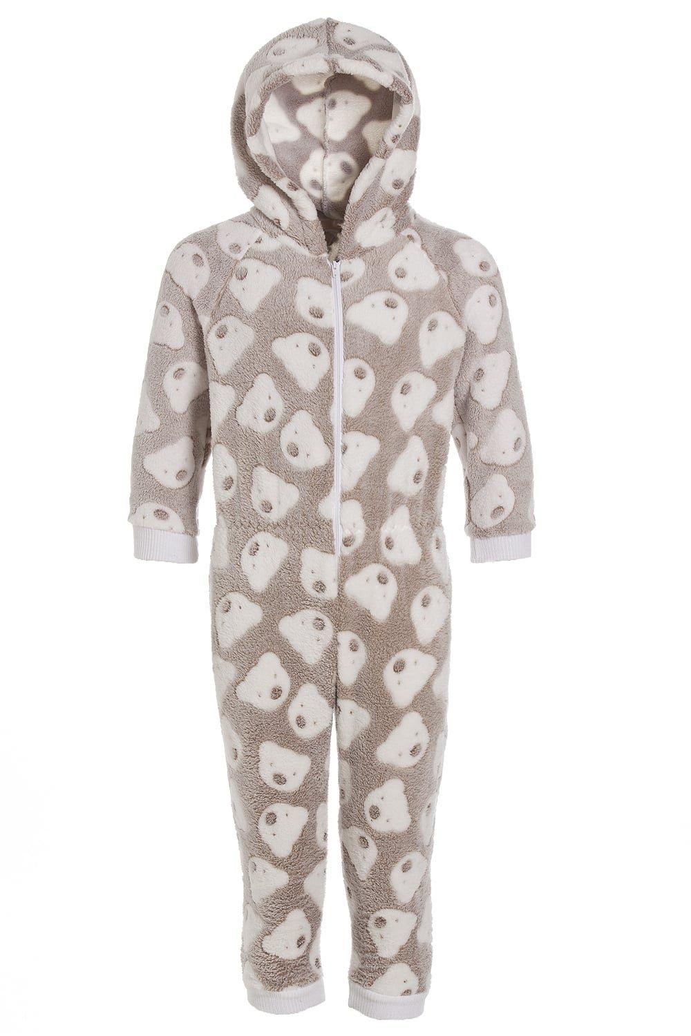 Supersoft Knitted In Bear Print Hooded All In One Onesie