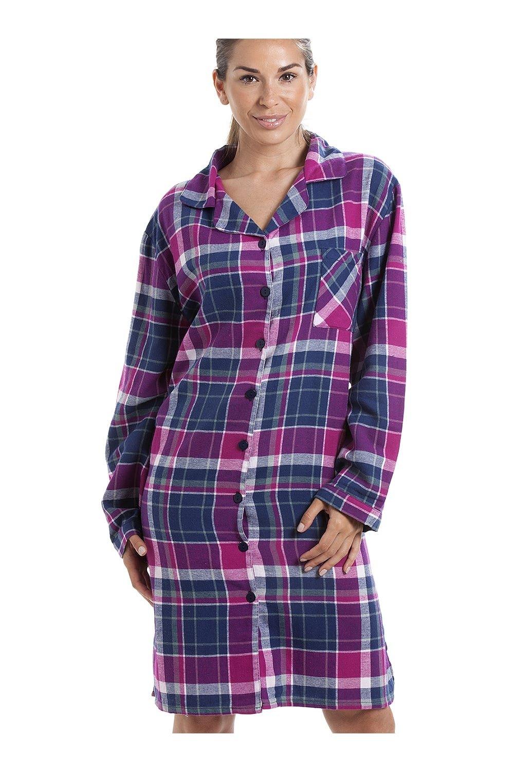 Wincy Checkered Long Sleeve Button Front Nightshirt
