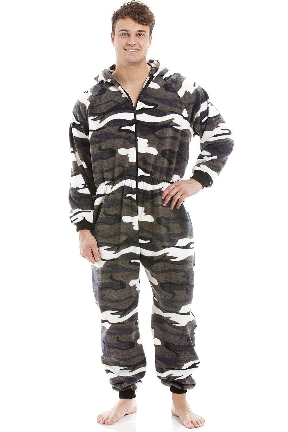 Snow Camouflage Supersoft Zip Front Hooded Onesie