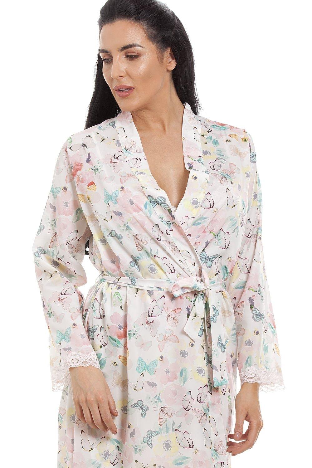 Camille Feather Trim Robe | Pink Feather Silk Robe by Gilda & Pearl