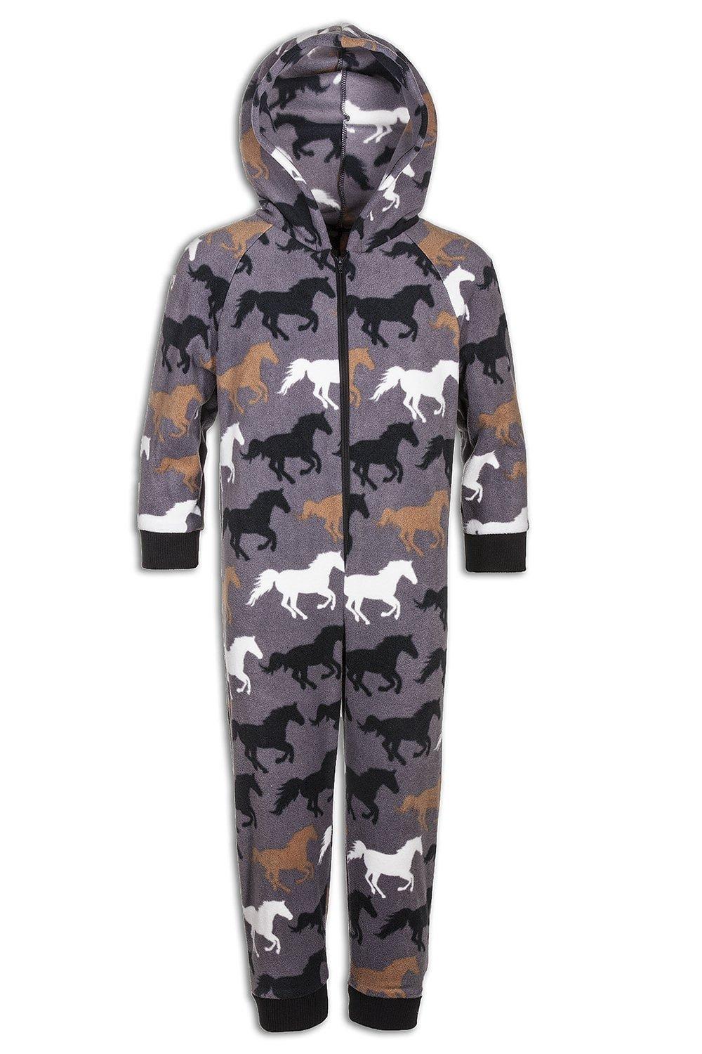 Supersoft Multicoloured Horse Print Hooded All In One Onesie