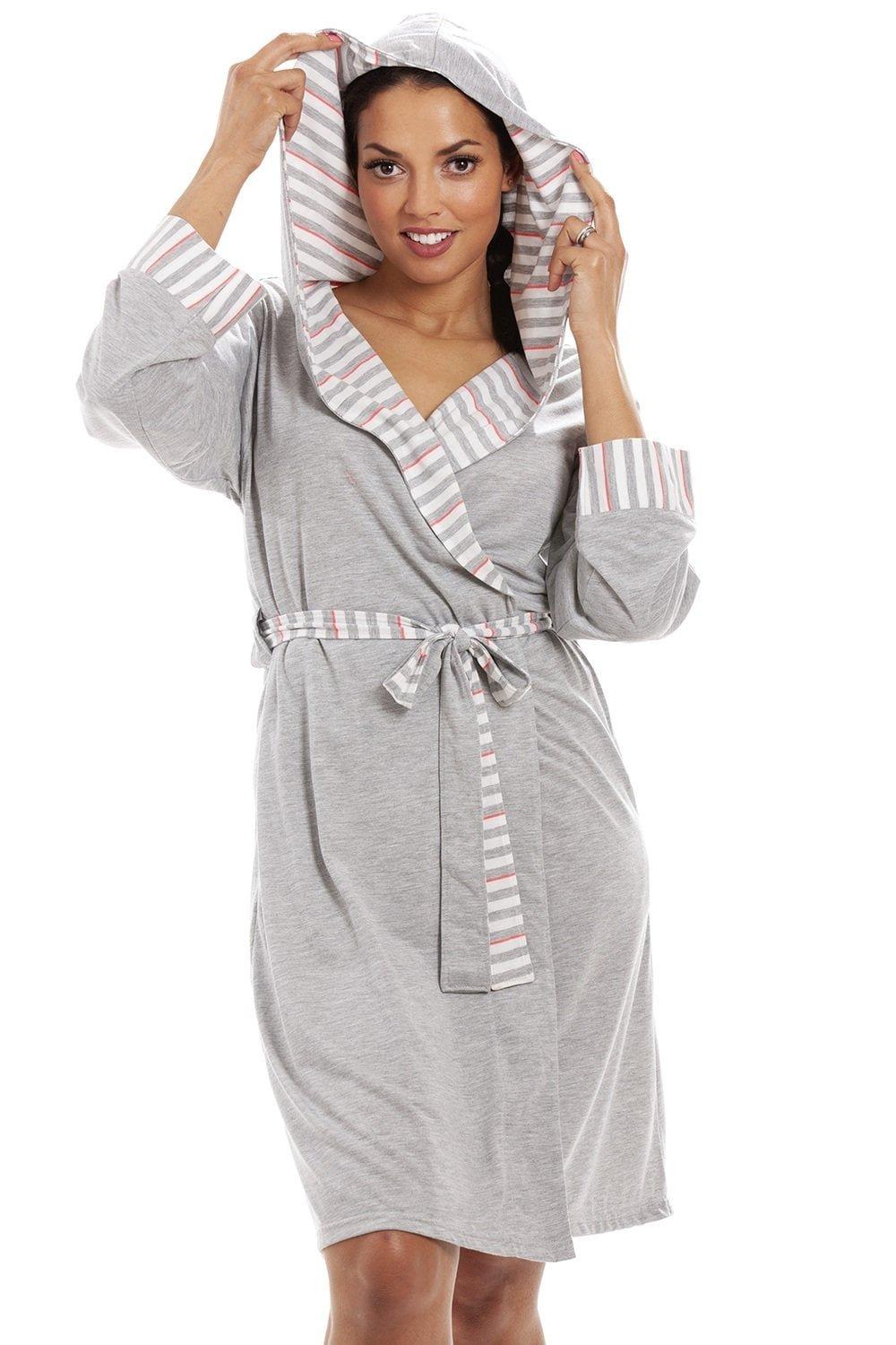 Lightweight Knee Length Striped Hooded Dressing Gown