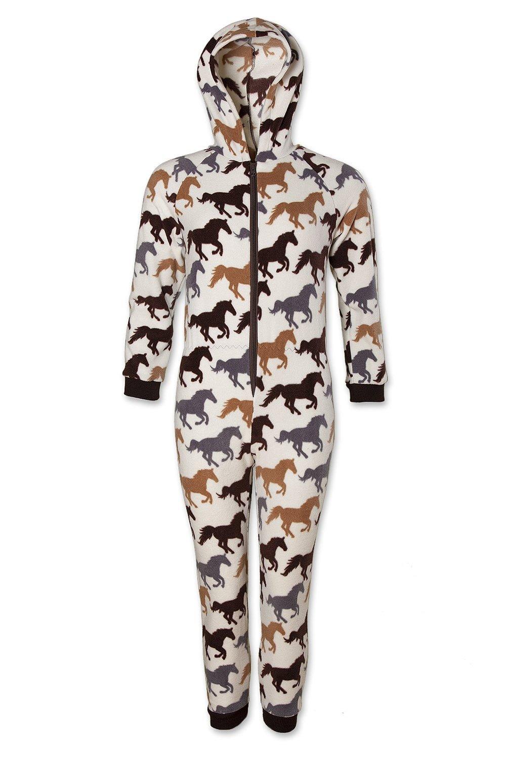 Supersoft Multicoloured Horse Print Hooded All In One Onesie