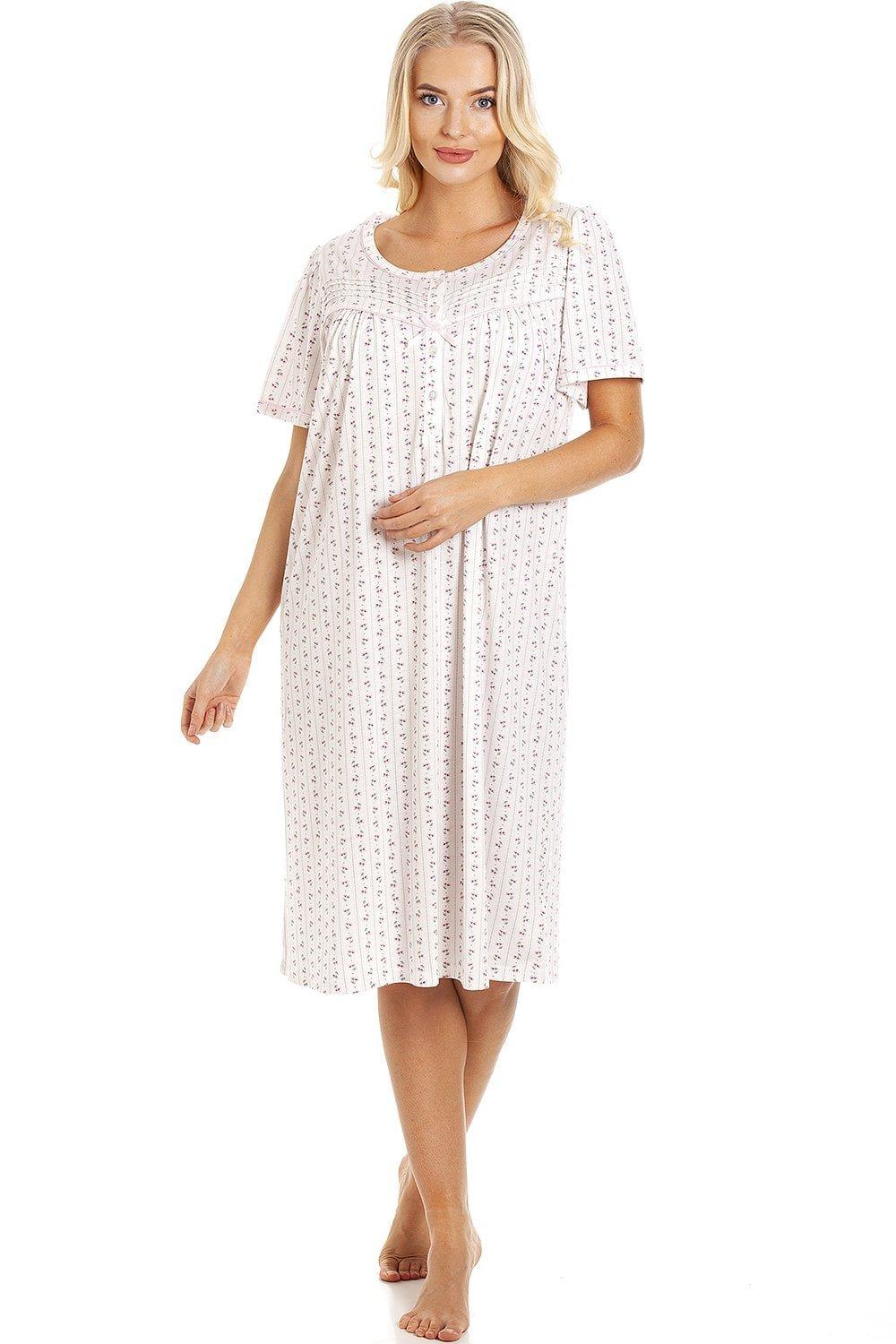 Floral Pinstriped Short Sleeve Nightdress