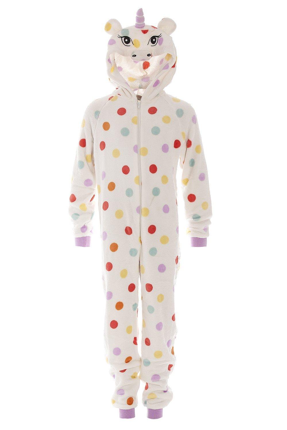 Supersoft Unicorn Mulitcoloured Polka Dot Hooded All In One Onesie