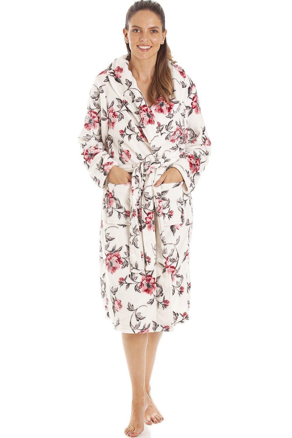 Camille Women's Super Soft Fleece Housecoat -Floral Zip Up Bathrobe - Long  Sleeved and Side Pockets for Ultimate Comfort & Warmth Blue 10-12 :  Amazon.co.uk: Fashion