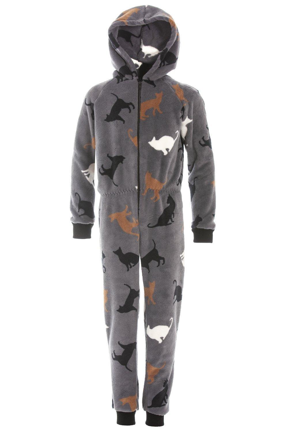 Supersoft Multicoloured Cat Print Hooded All In One Onesie