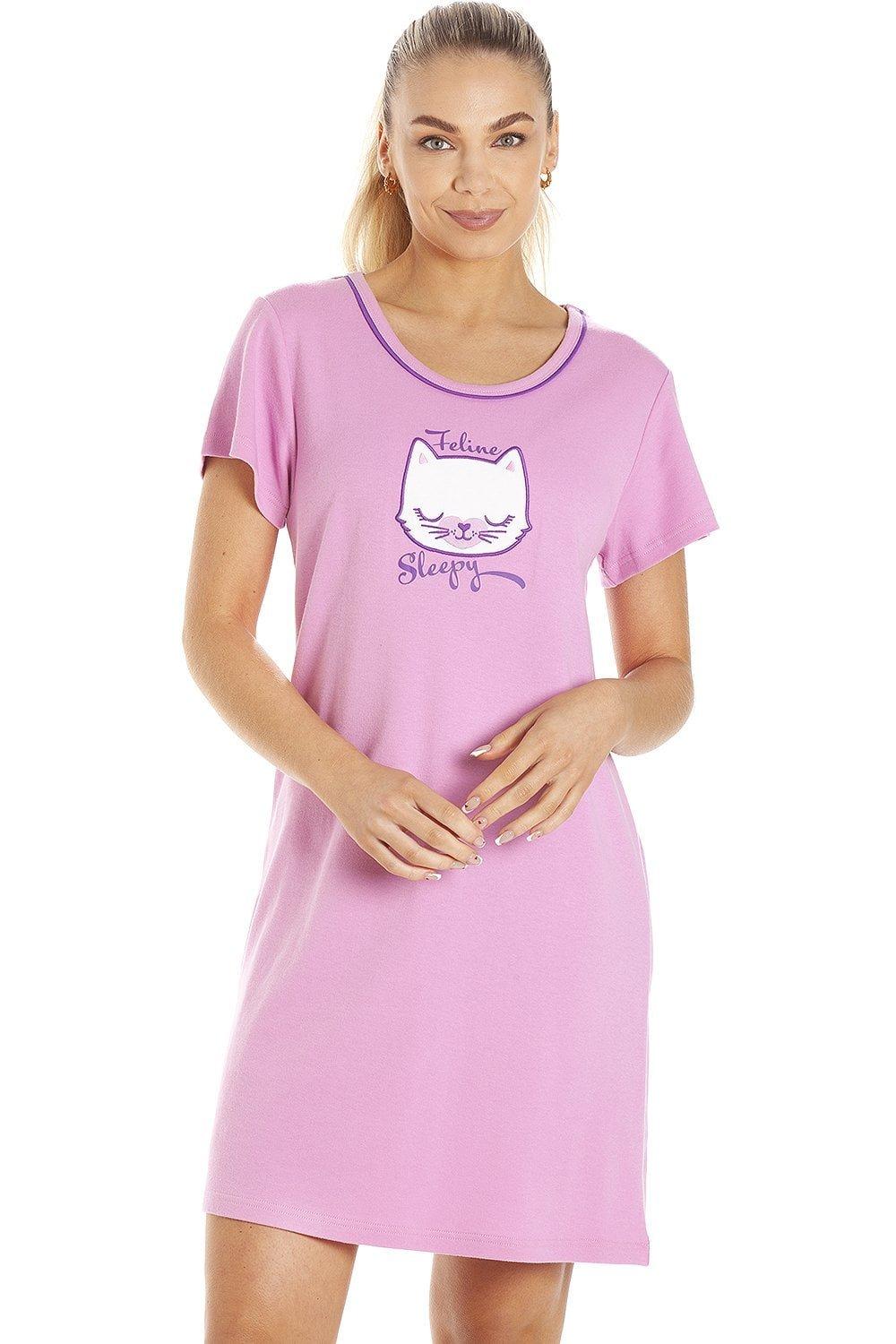 Short Sleeve Cat Print Summer Nightdress