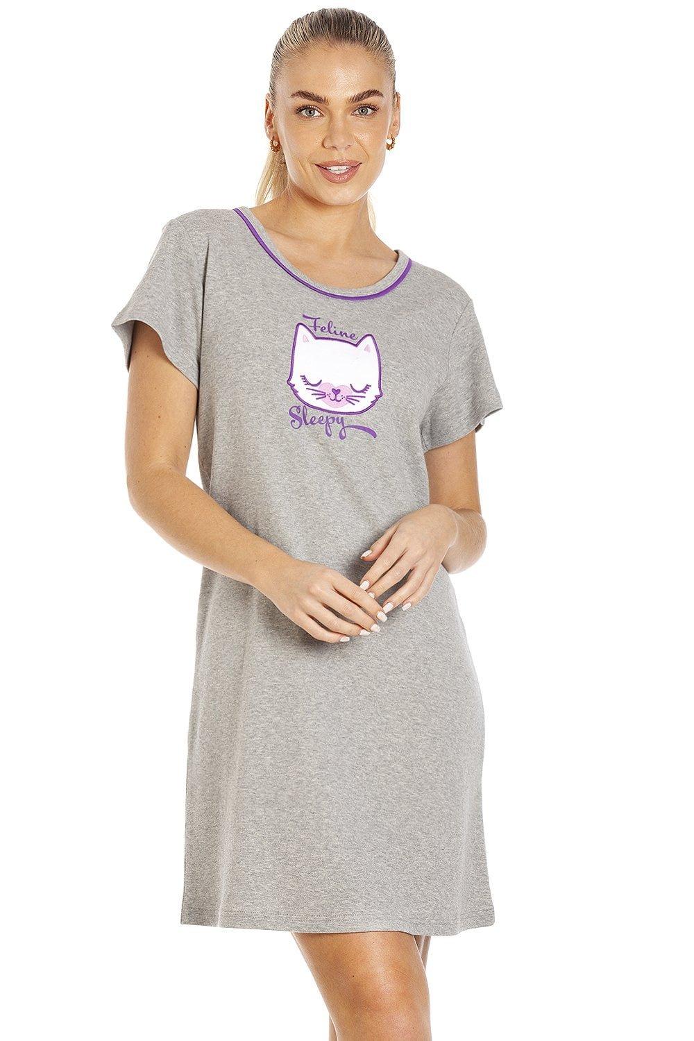 Short Sleeve Cat Print Summer Nightdress