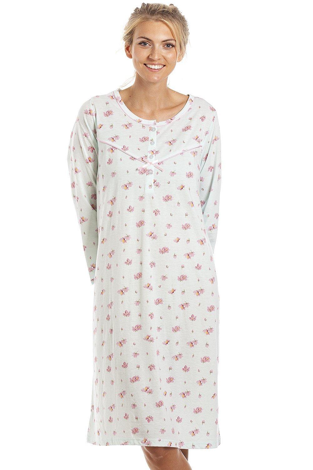 Button Up Long Sleeve Floral Nightdress