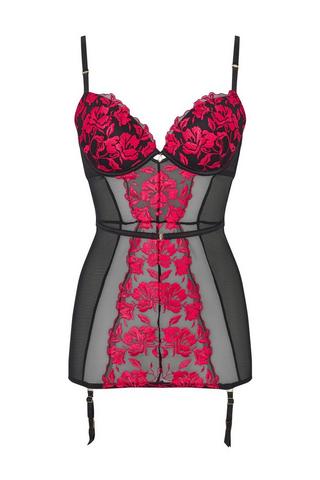 Floral Embroidery Bra, Suspender And Thong Set