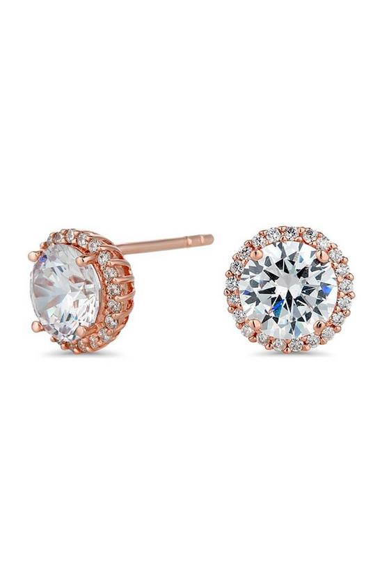 Simply Silver 14Ct Rose Gold Plated Sterling Silver With Cubic Zirconia Halo Stud Earrings 1