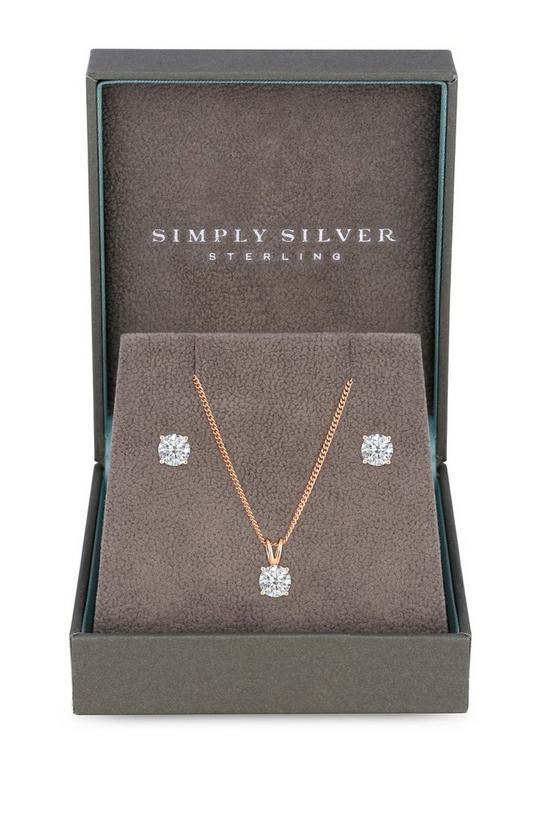 Simply Silver Sterling Silver 925 14ct Rose Gold Plated Cubic Zirconia Jewellery Set - Gift Boxed 1