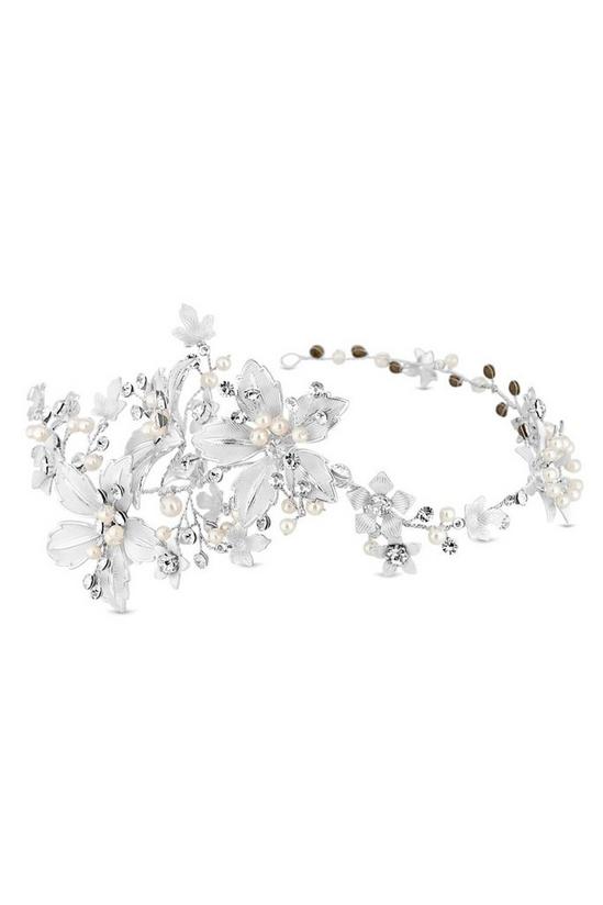 Jon Richard Lila Silver Floral Crystal And Pearl Hair Vine - Gift Pouch 1