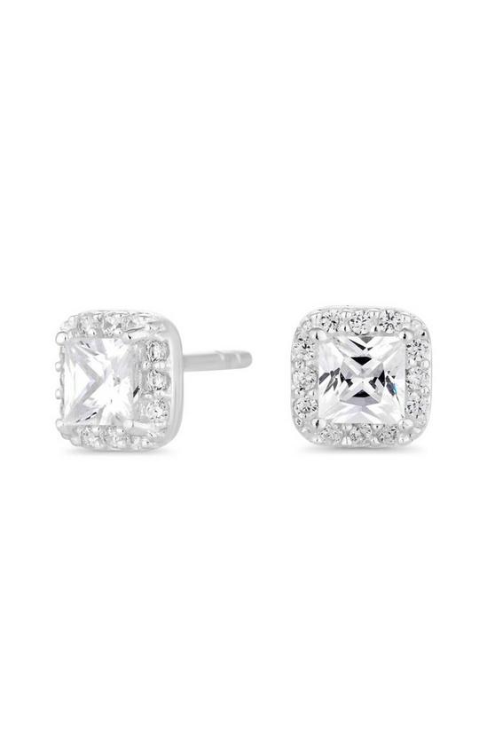 Simply Silver Sterling Silver 925 with Cubic Zirconia Square Halo Stud Earrings 1