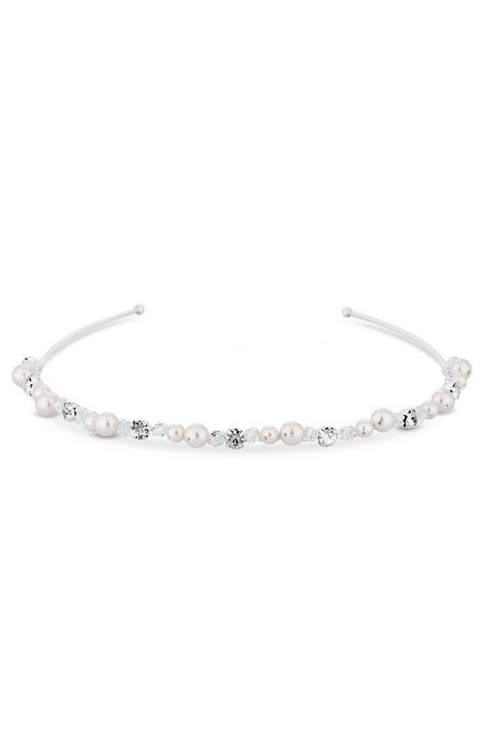 Jon Richard Silver Plated Clear Crystal Poppy Pearl And Crystal Bead Headband - Gift Pouch 1