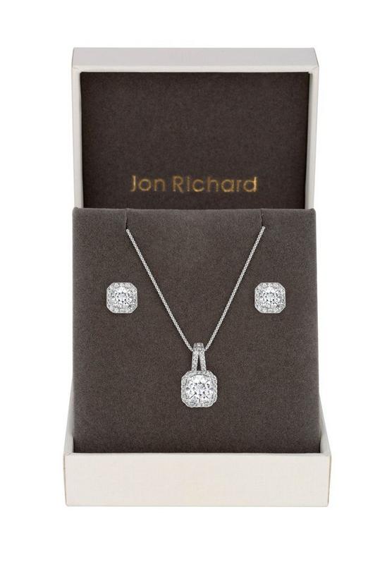 Jon Richard Silver Plated Cubic Zirconia Square Drop Pendant And Earring Set - Gift Boxed 1