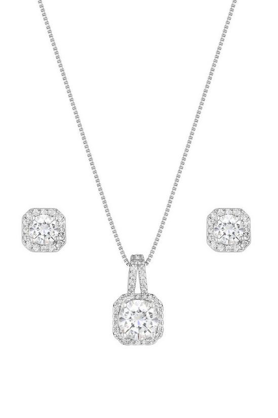 Jon Richard Silver Plated Cubic Zirconia Square Drop Pendant And Earring Set - Gift Boxed 2