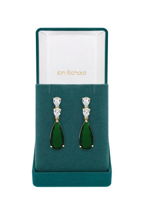 Jon Richard Gift Packaged Green Cubic Zirconia Pear Drop Earrings 1