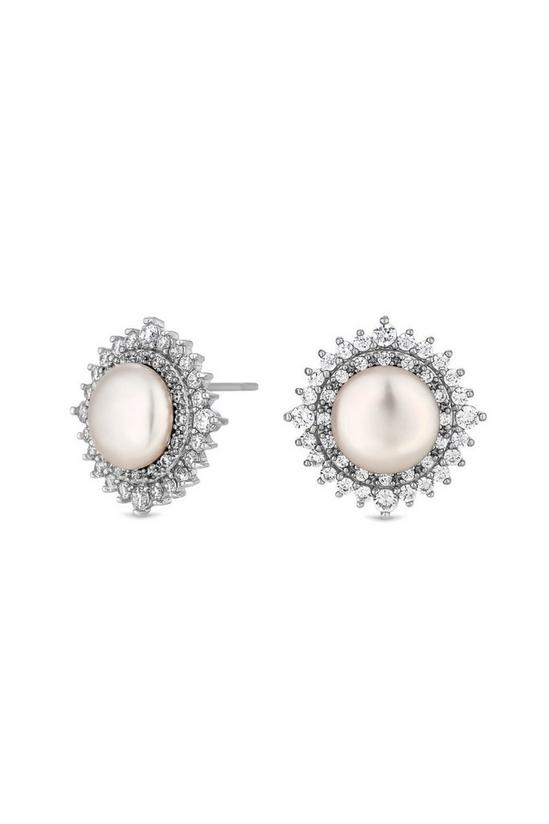 Jon Richard Silver Crystal Surround Pearl Stud Earrings 1
