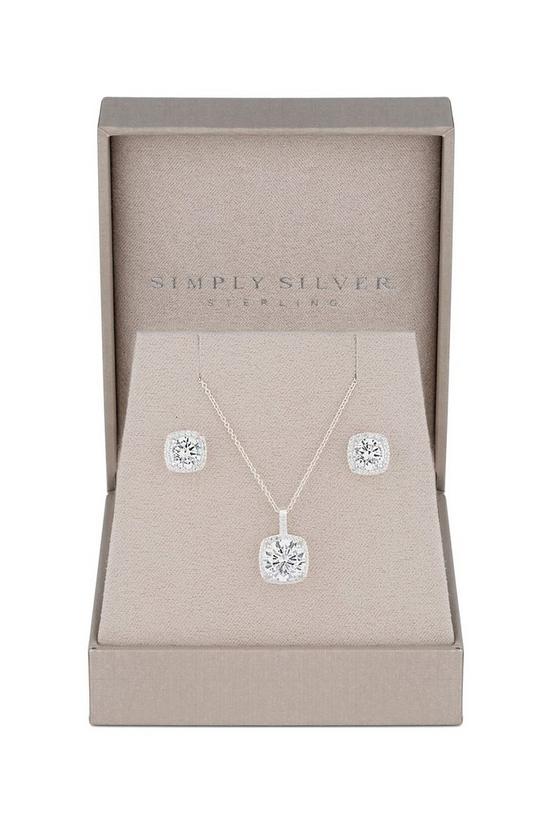 Simply Silver Sterling Silver 925 Halo Square Solitaire Matching Jewellery Set - Gift Boxed 1