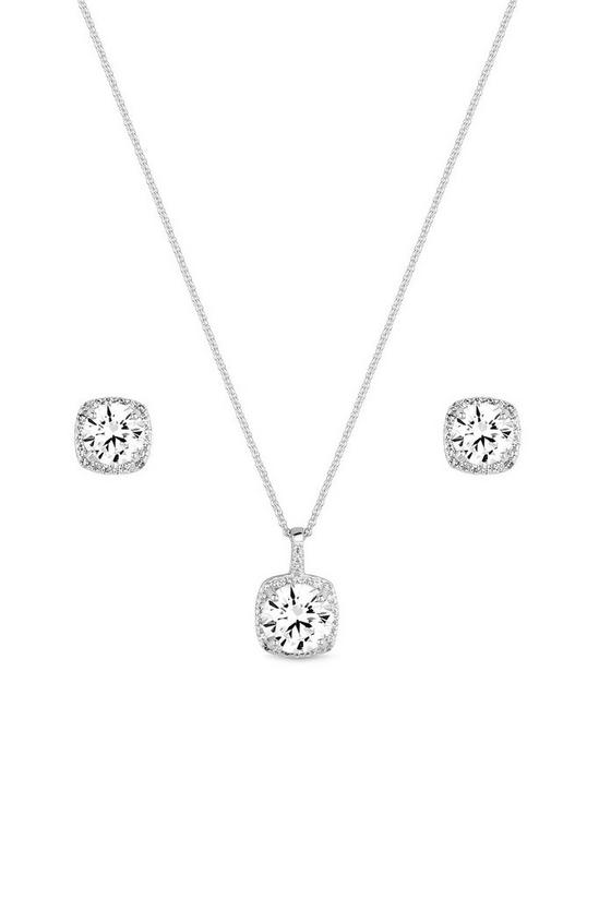 Simply Silver Sterling Silver 925 Halo Square Solitaire Matching Jewellery Set - Gift Boxed 2