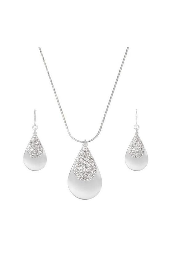 Mood Silver Crystal Teardrop Necklace and Earring Jewellery Set 1
