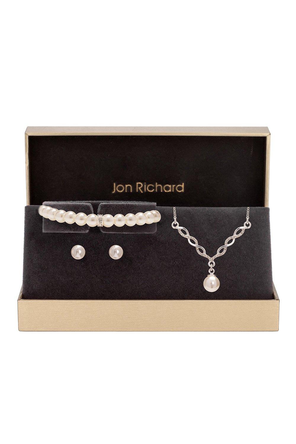 Jon Richard Women's Gift Packaged Crystal And Pearl Trio Set|silver