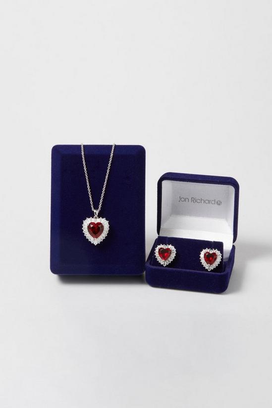 Jon Richard Gift Packaged Rhodium And Red Heart Cubic Zirconia Necklace 3
