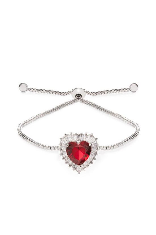 Jon Richard Gift Packaged - Silver D Red Cubic Zirconia Heart Toggle Bracelet 1