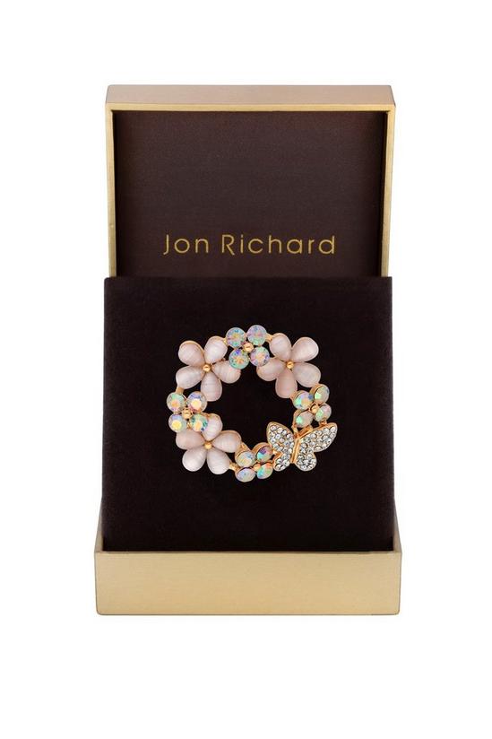 Jon Richard Gift Packaged Rose Gold Flower And Butterfly Wreath Brooch 1