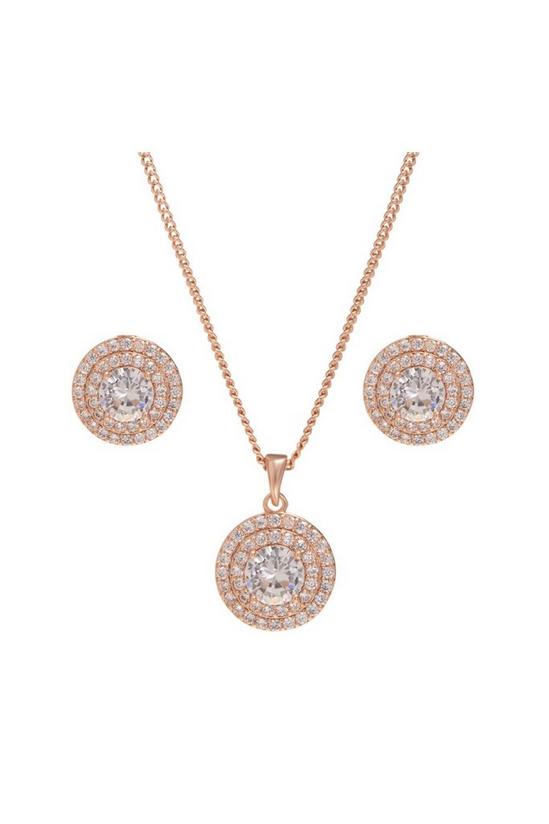 Jon Richard Rose Gold Double Halo Necklace and Earring Jewellery Set 1