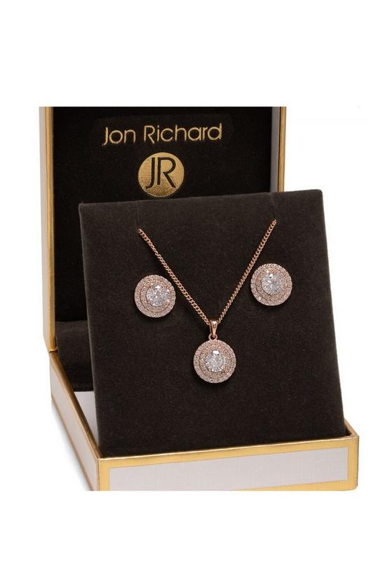Jon Richard Rose Gold Double Halo Necklace and Earring Jewellery Set 3
