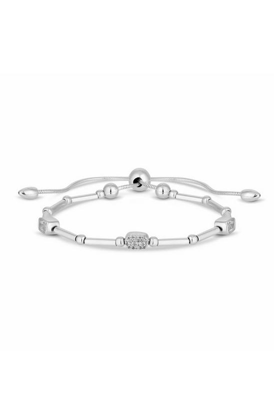 Simply Silver Sterling Silver 925 with Cubic Zirconia Pave Station Bead Toggle Bracelet 1