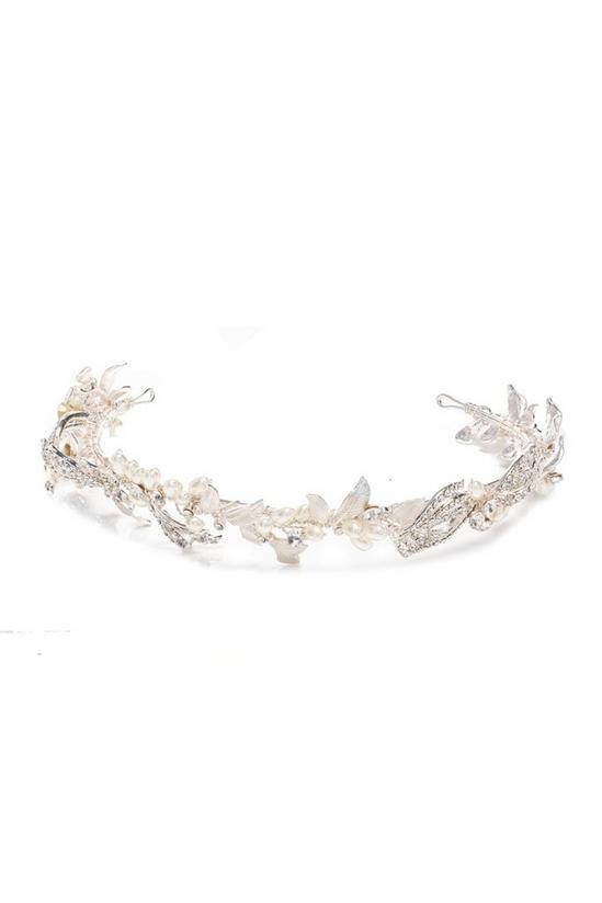 Jon Richard Delilah Silver Plated Pave Feather And Pearl Tiara -  Gift Pouch 1