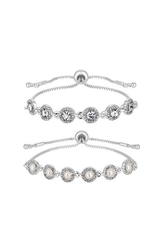 Mood Silver Crystal and Pearl Two Pack Toggle Bracelet 1