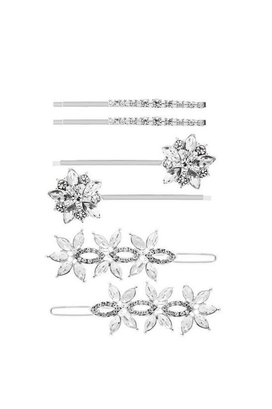 Mood Silver Crystal and Pearl 6 Pack Hair Slides 1