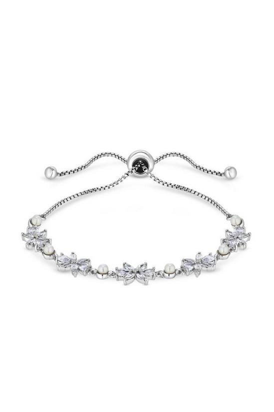 Jon Richard Silver Cubic Zirconia Floral And Pearl Toggle Bracelet 1