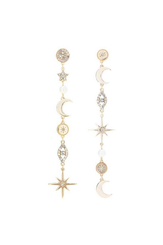 Lipsy Gold With Crystal Celestial Mis-Match Drop Earrings 1