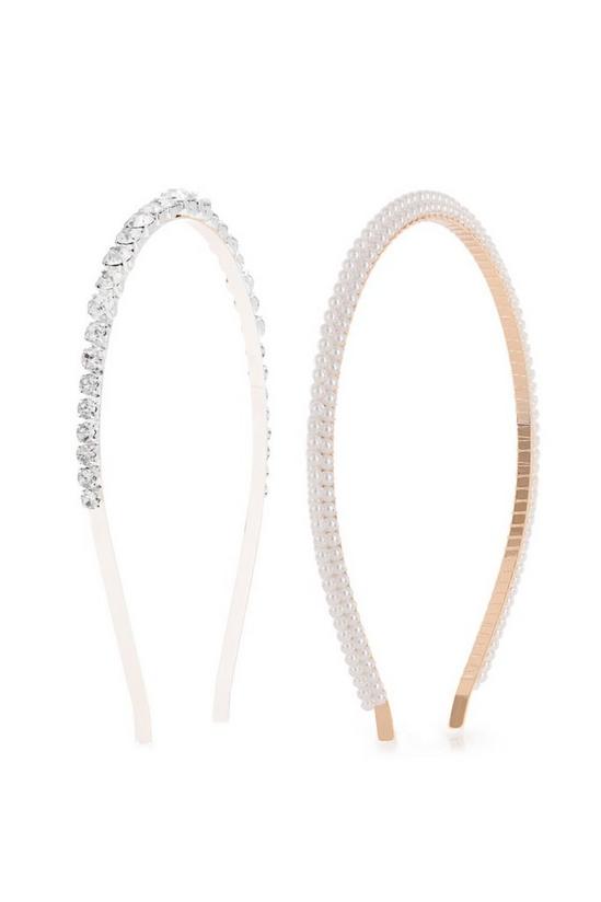 Lipsy Gold With Crystal Pearl 2-Pack Headband Hair Accessories 1