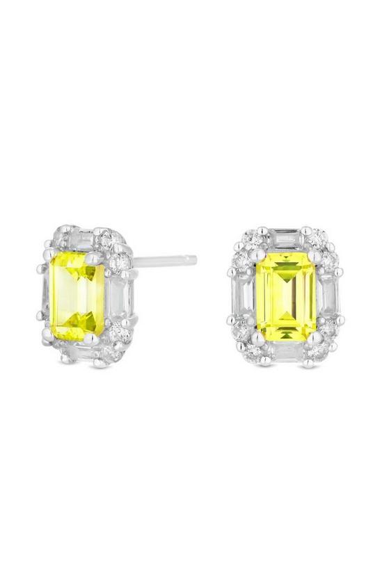 Simply Silver Sterling Silver 925 with Cubic Zirconia Yellow Emerald Cut Stud Earrings 1