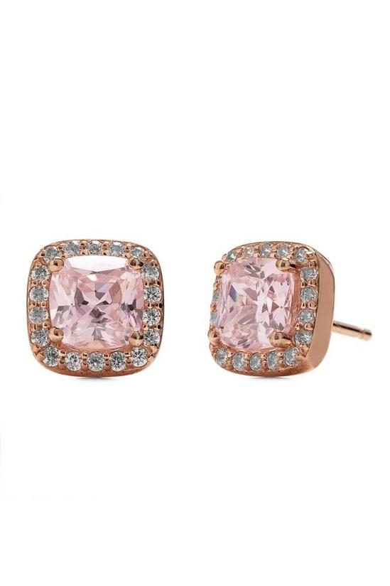 Simply Silver 14Ct Rose Gold Plated Sterling Silver With Cubic Zirconia Pink Square Halo Stud Earrings 1