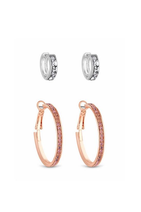 Lipsy Silver and Rose Gold with Crystal Hoop 2-Pack Earrings 1