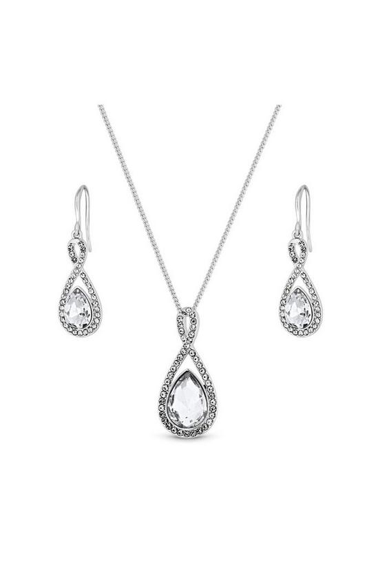 Jon Richard Silver Crystal Halo Necklace and Earring Jewellery Set 1
