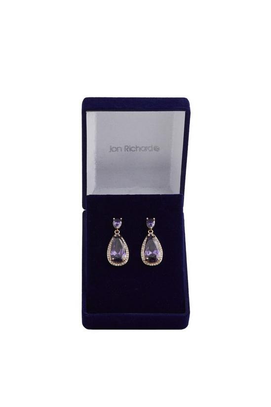 Jon Richard Gift Packaged Rose Gold Cubic Zirconia Purple Pear Drop Earrings 2