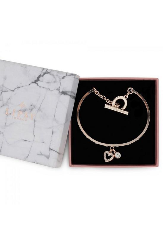 Lipsy Rose Gold Plated Crystal T-Bar Heart Bracelet - Gift Boxed 1