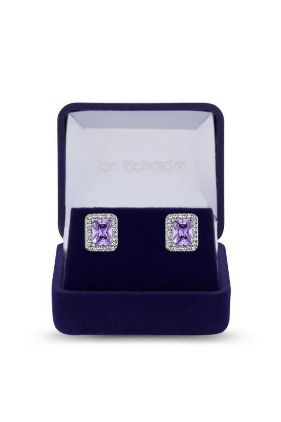 Jon Richard Rhodium Cubic Zirconia Purple Stud Earrings 2