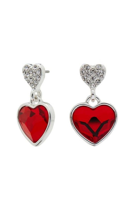 Jon Richard Jon Richard Radiance Collection - Silver Red Heart Drop Earrings Embellished With Crystals 1