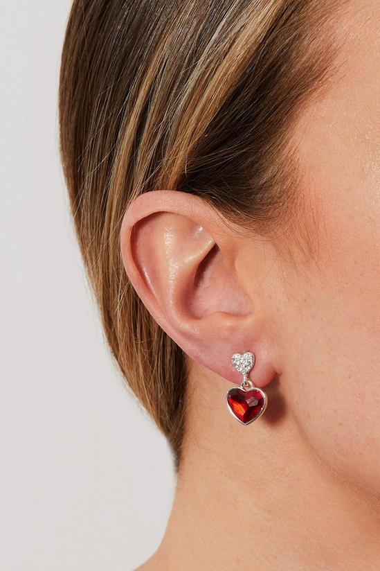 Jon Richard Jon Richard Radiance Collection - Silver Red Heart Drop Earrings Embellished With Crystals 2