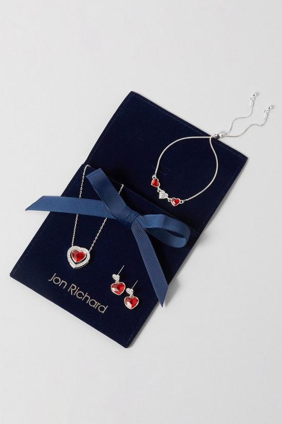Jon Richard Jon Richard Radiance Collection - Silver Red Heart Drop Earrings Embellished With Crystals 3